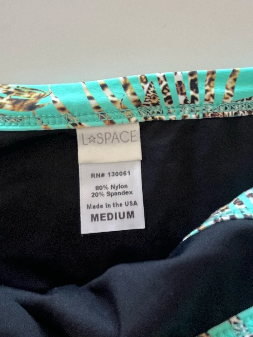 L*Space Teal Palms & Pool Leopard Print Strappy Side Bikini Bottoms Size Medium